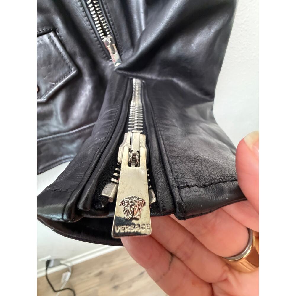 Versace Black Leather Moto Biker Jacket Men L - Picture 7 of 16